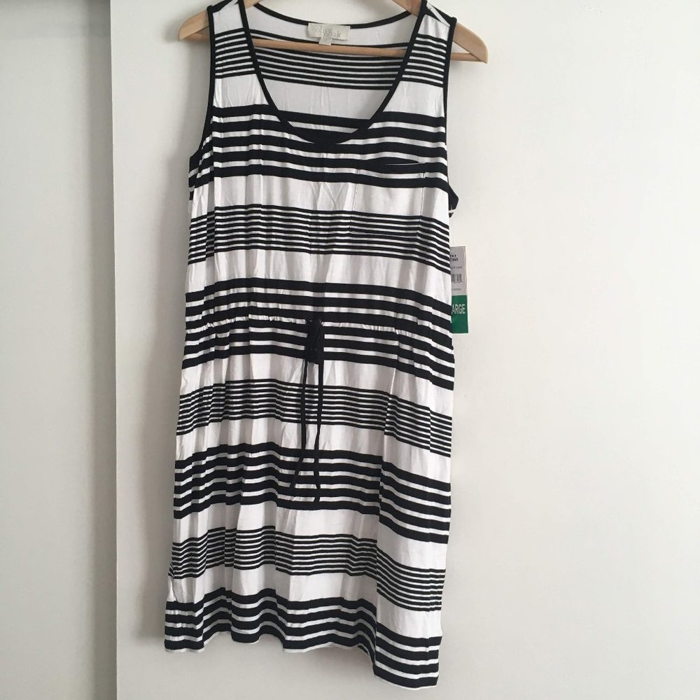 Olive & Oak tank dress tunic B&W stripe NWT
